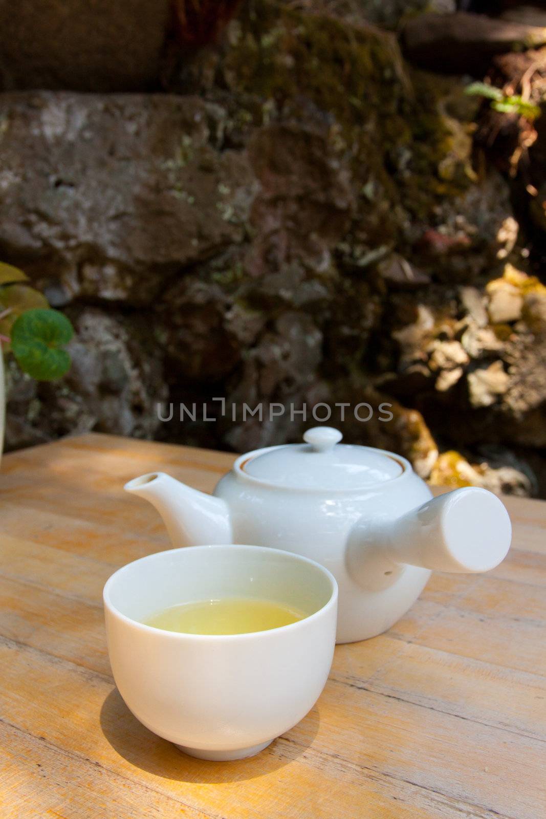 Green tea is served in Japanese tea garden in San Fracisco.