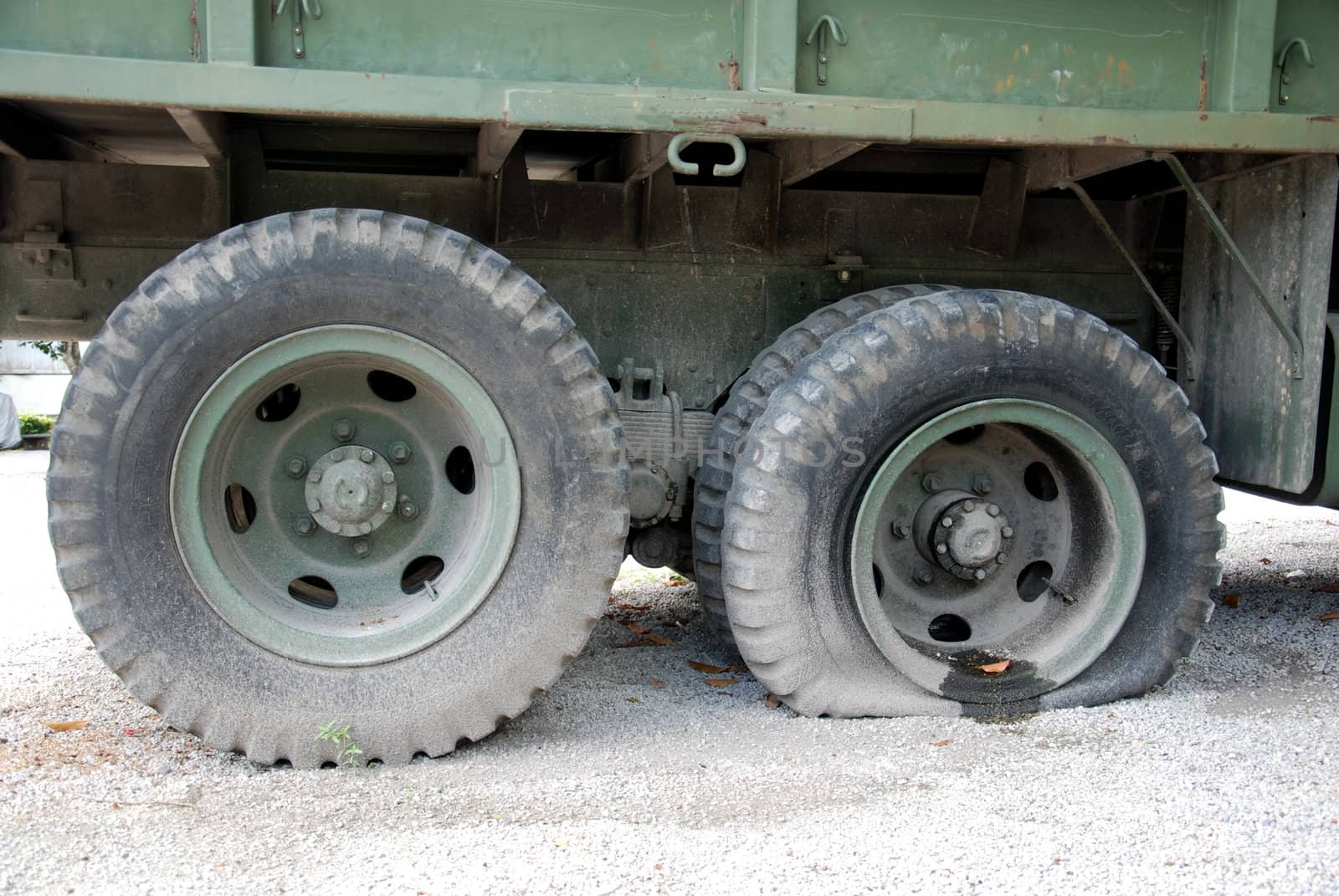 Detail Shot of a Flat Tire on a truk