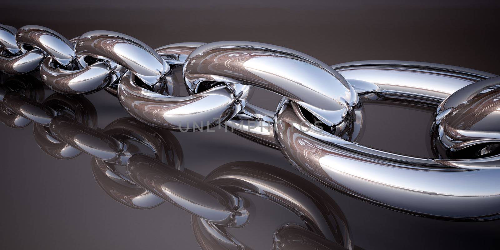 Metal chain, close-up on gray glossy background