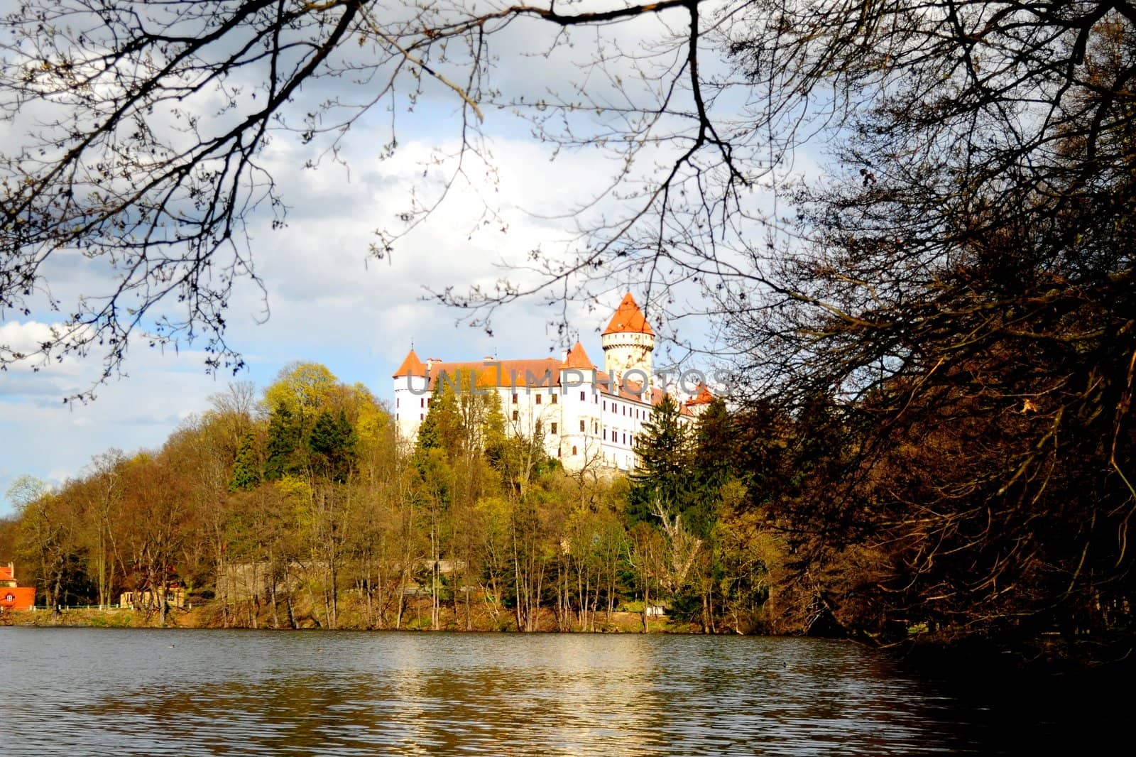 Panorama of the Konopiste Castle during the spring day