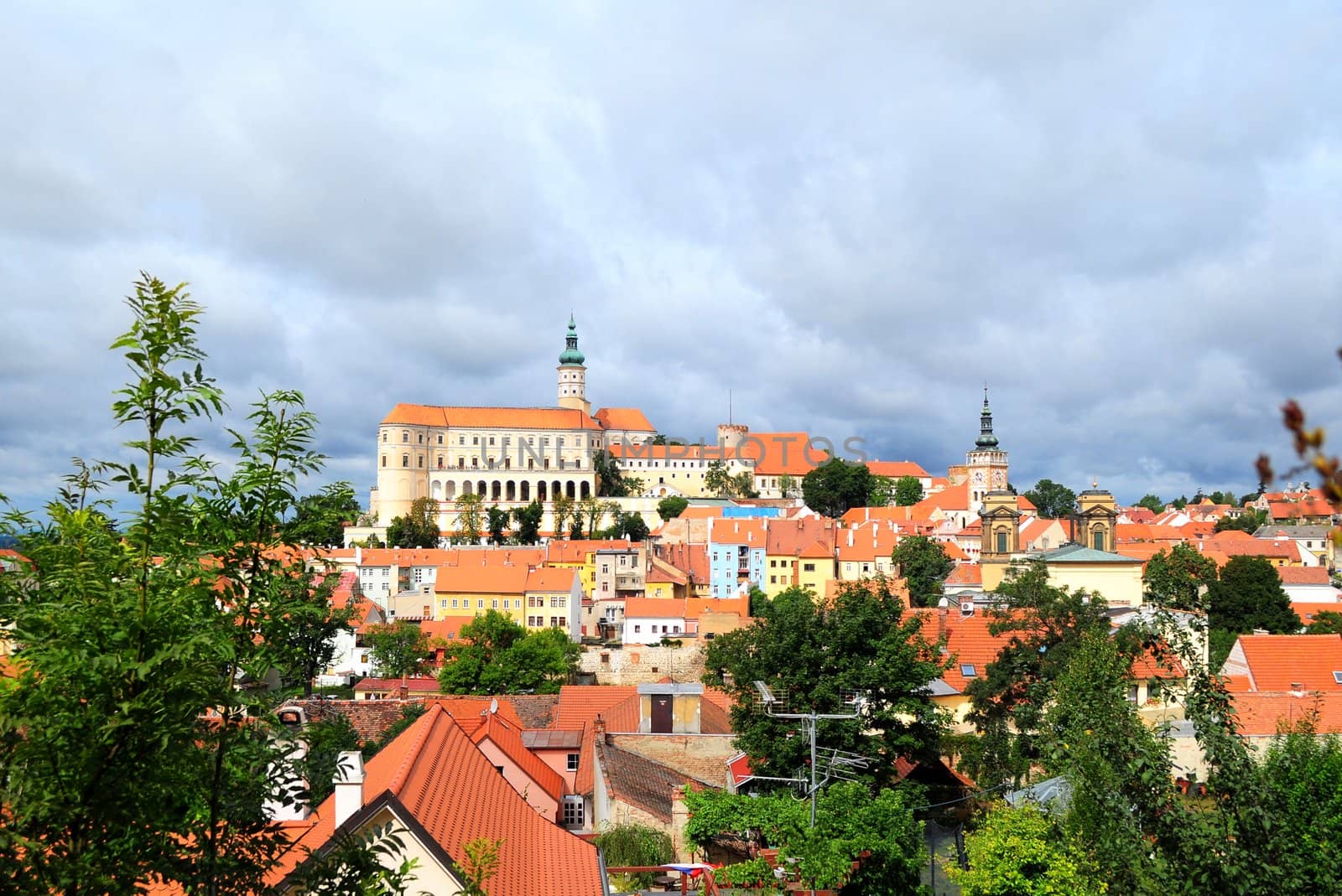 View of the Castle complex and a piece of South Moravian town of Mikulov, Czech Republic