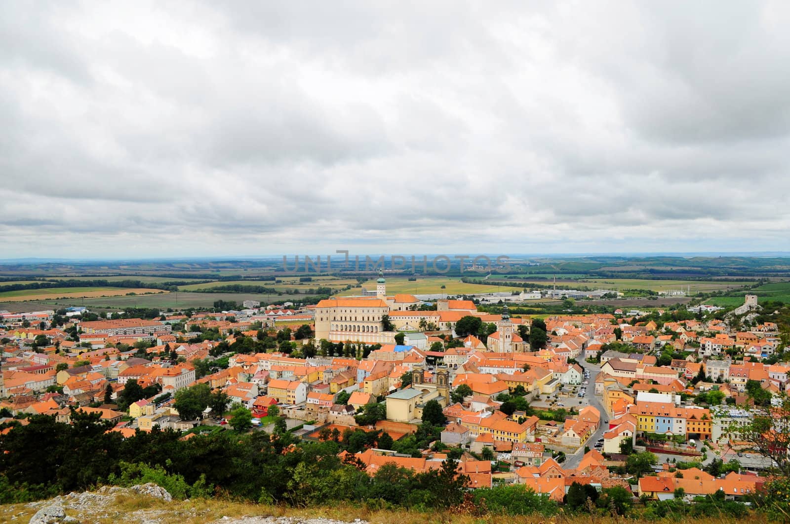 Czech Moravian landscape with the view on the town of Mikulov and his Castle