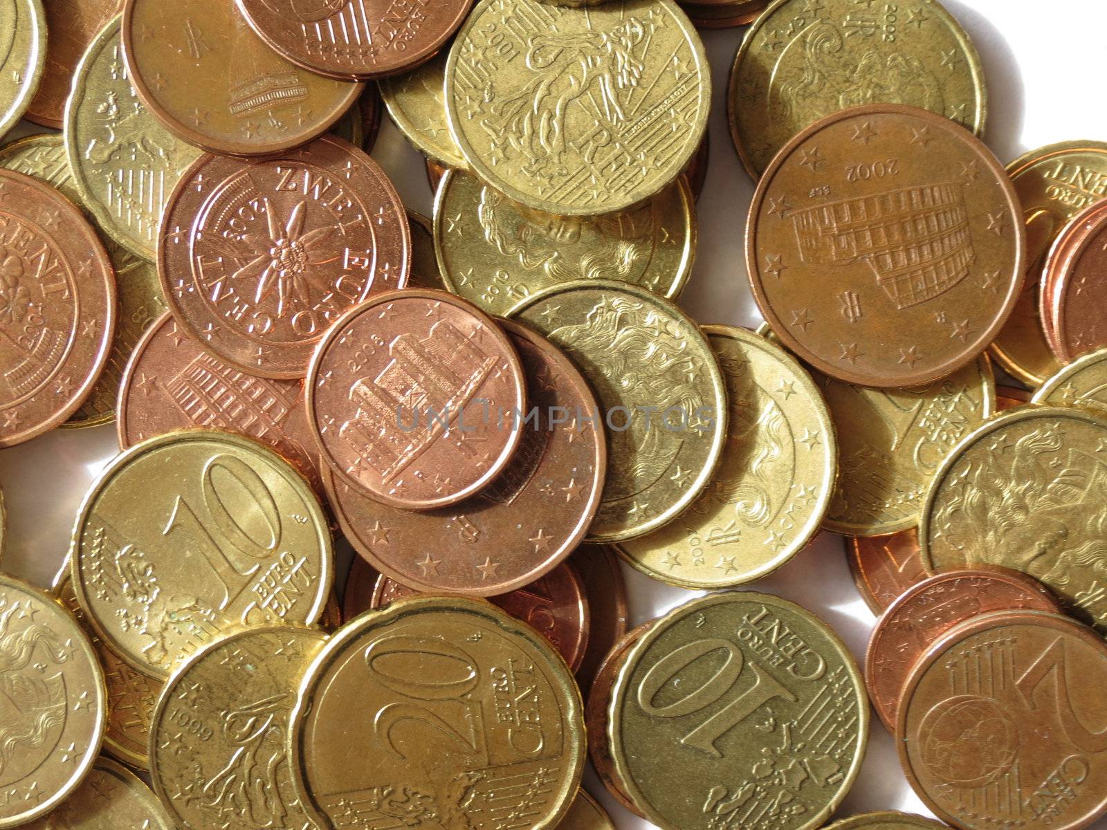 Euro (EUR) coins from various countries useful as a background