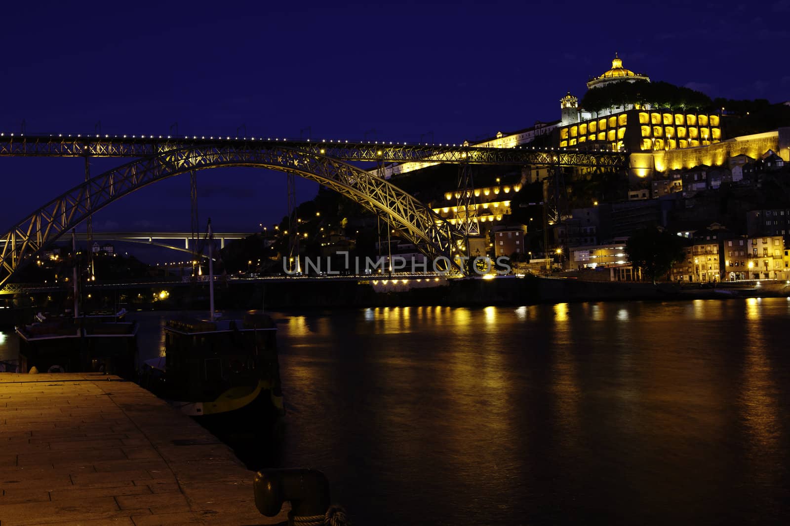 A view of Ancient city Porto, Dom Luis Bridge at night