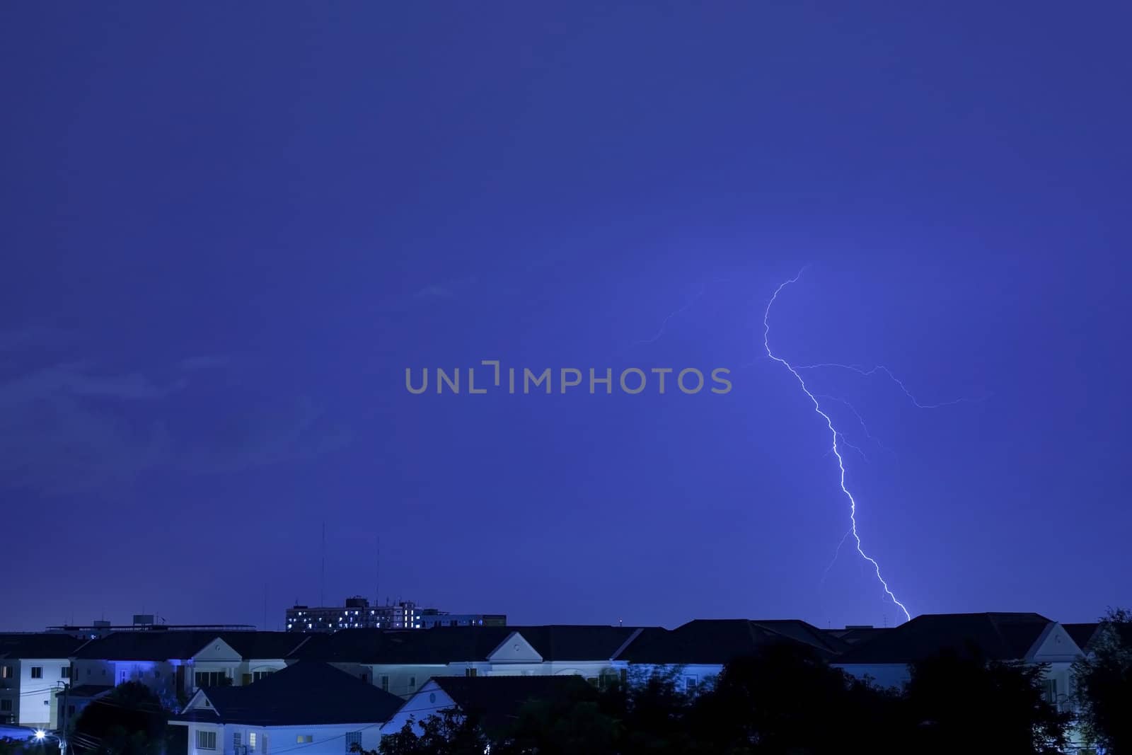 Lightning strike on city
