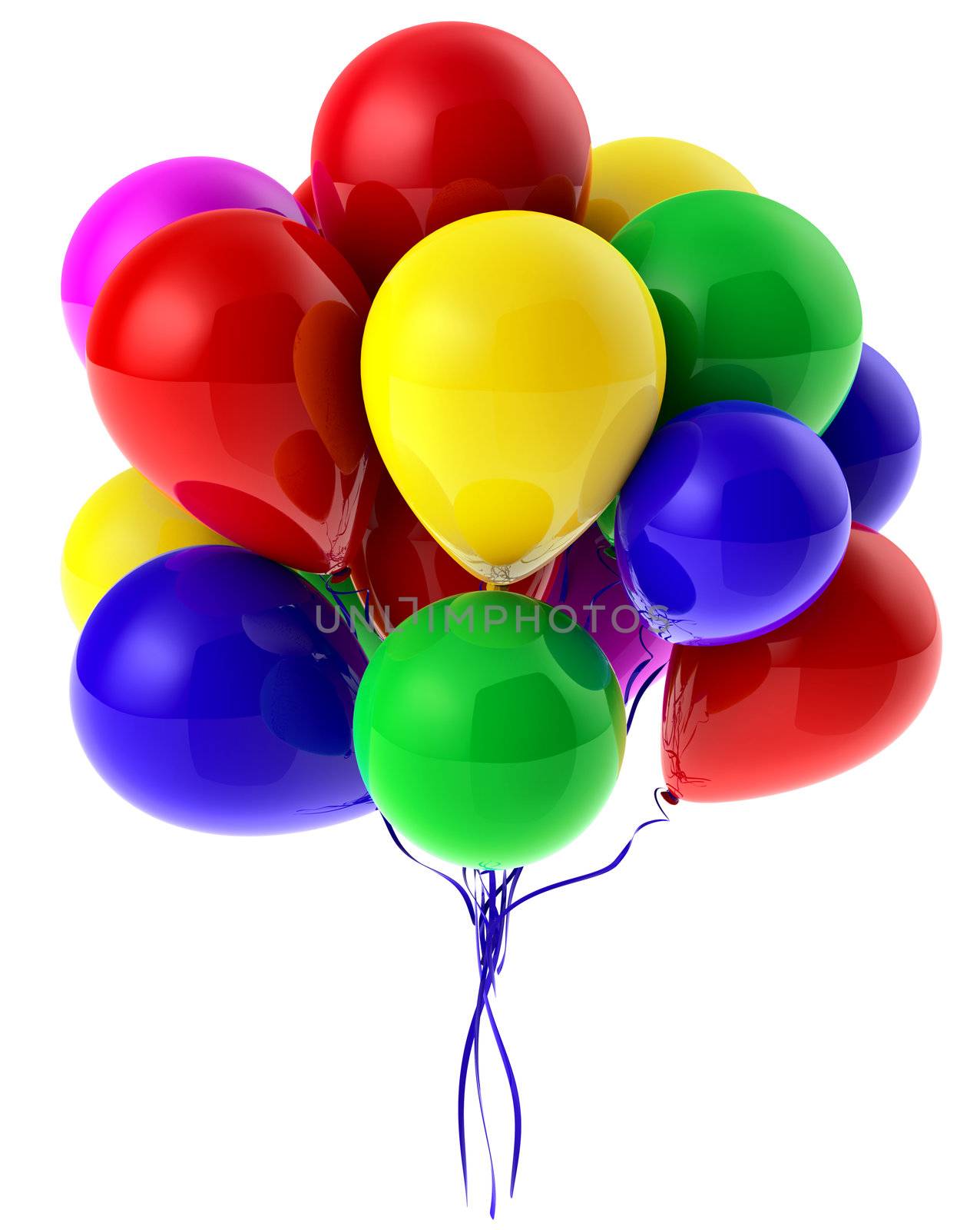 Flying bunch of balloons with helium for party