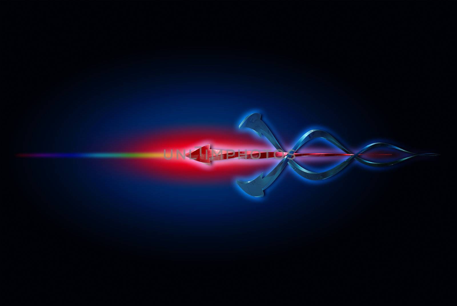 Abstract dark background with red and blue arrows.