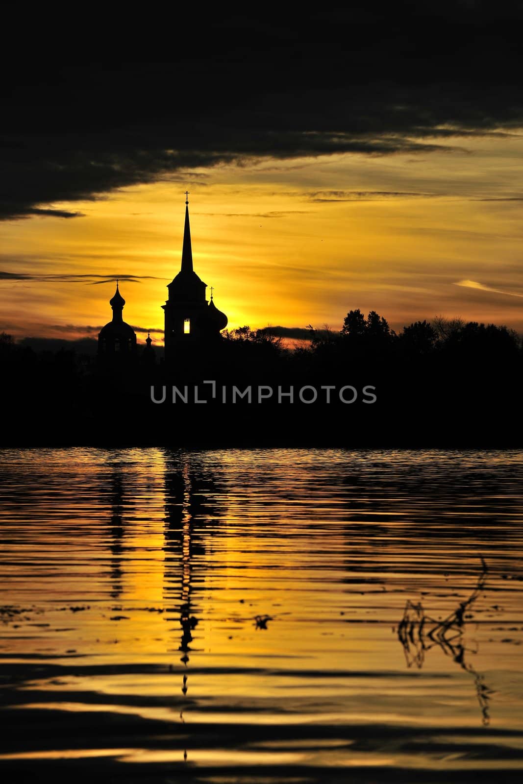 Silhouette Nikolo Medvedsky Monastery in sunset light by SURZ