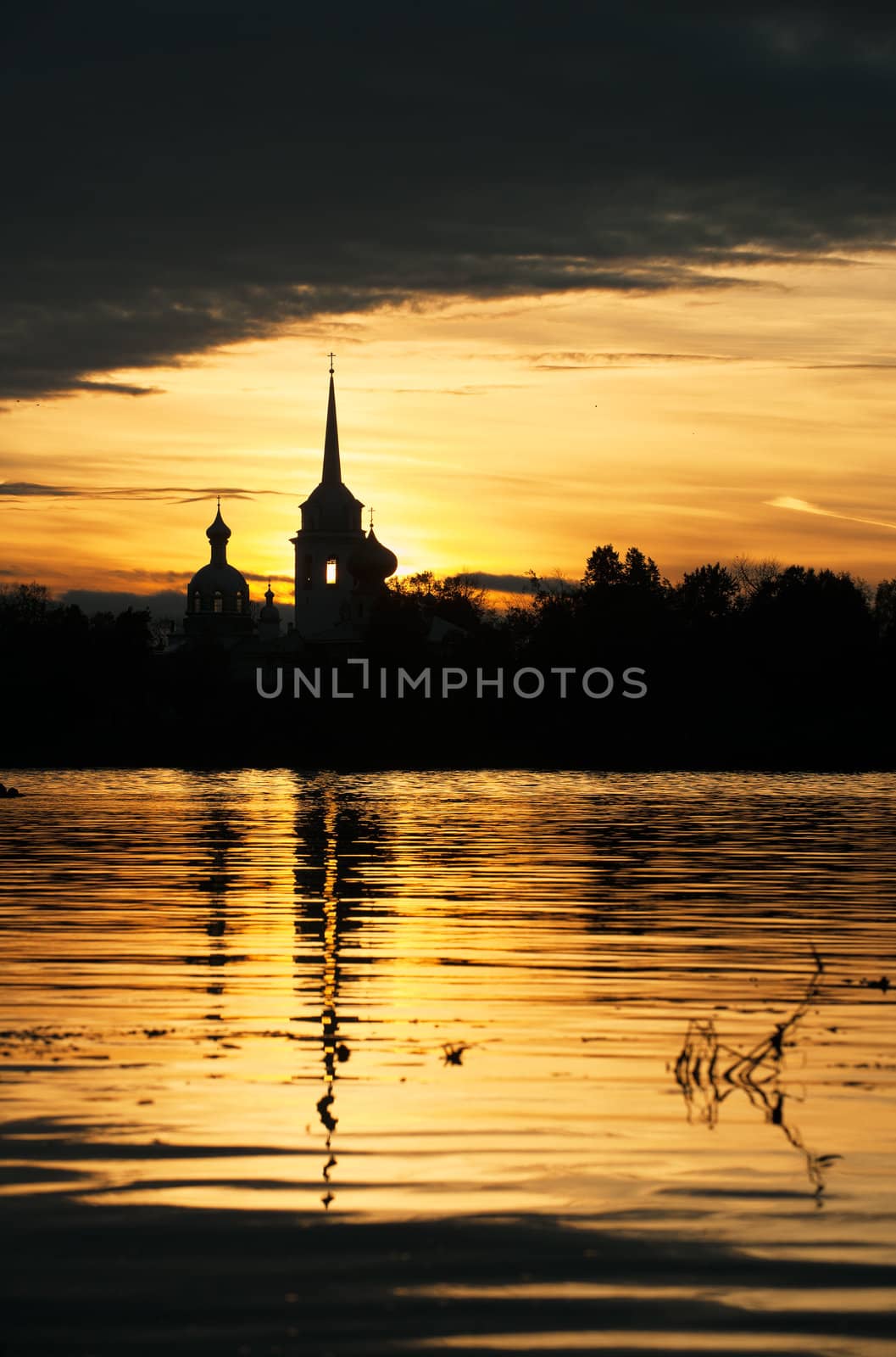 Silhouette Nikolo Medvedsky Monastery in sunset light by SURZ