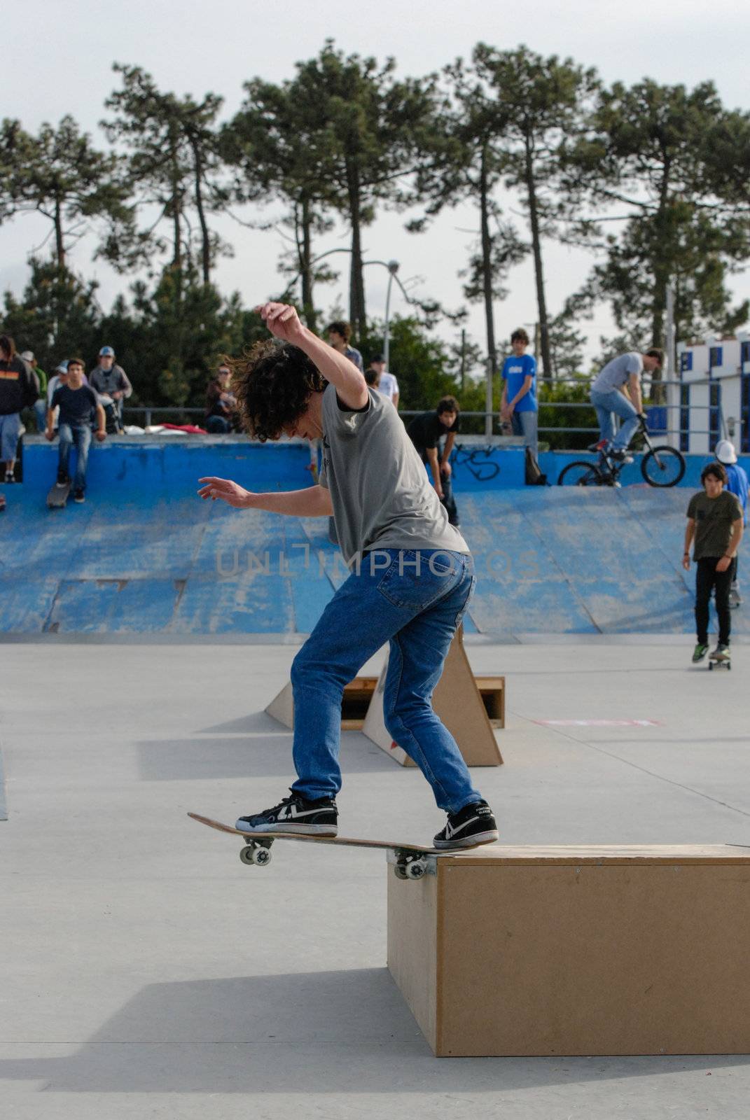ILHAVO, PORTUGAL - MARCH 16: Pedro Mano on a BS tail slide during the Skate Open Ilhavo on March 16, 2008 in Ilhavo, Portugal.