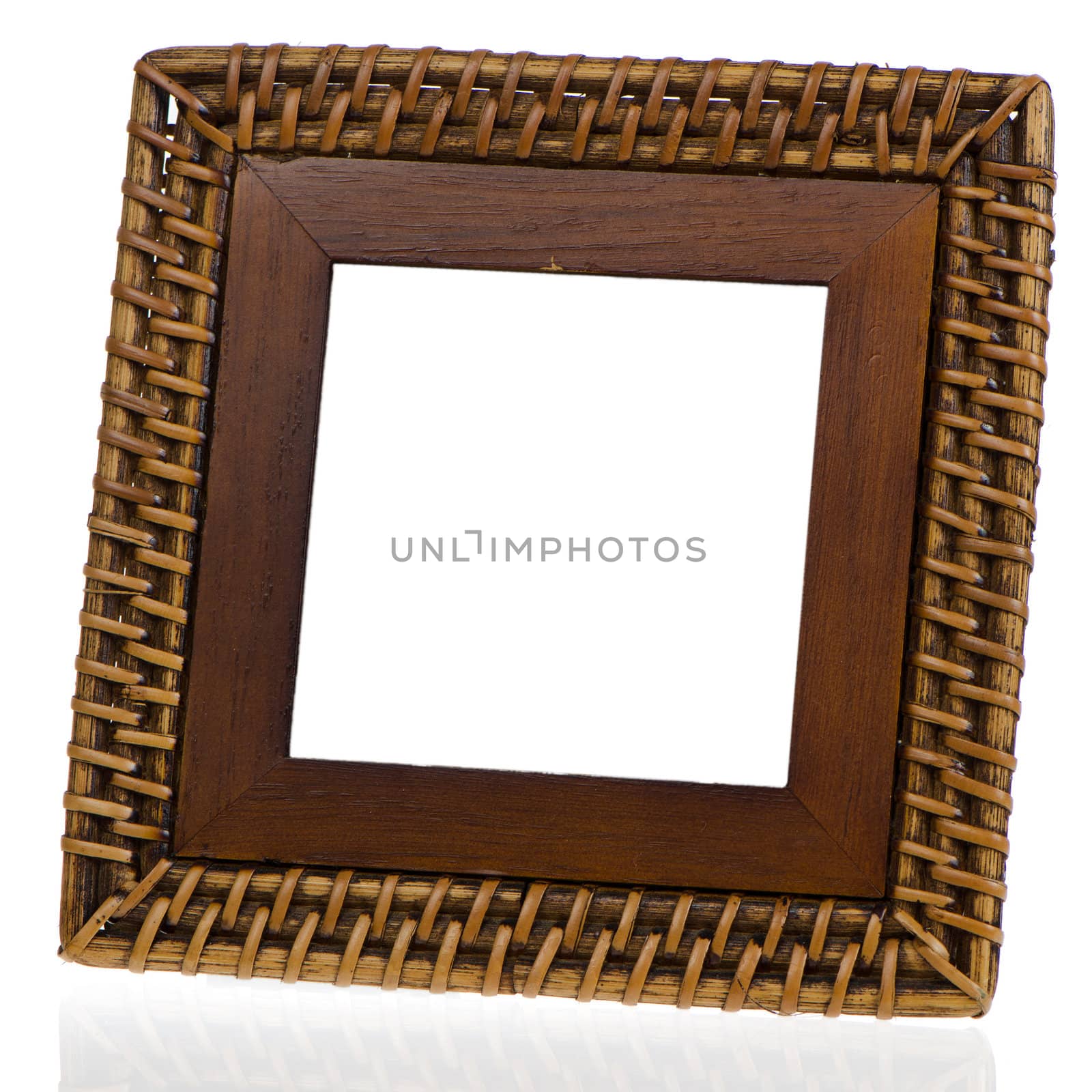 Bamboo weave picture frame on white background