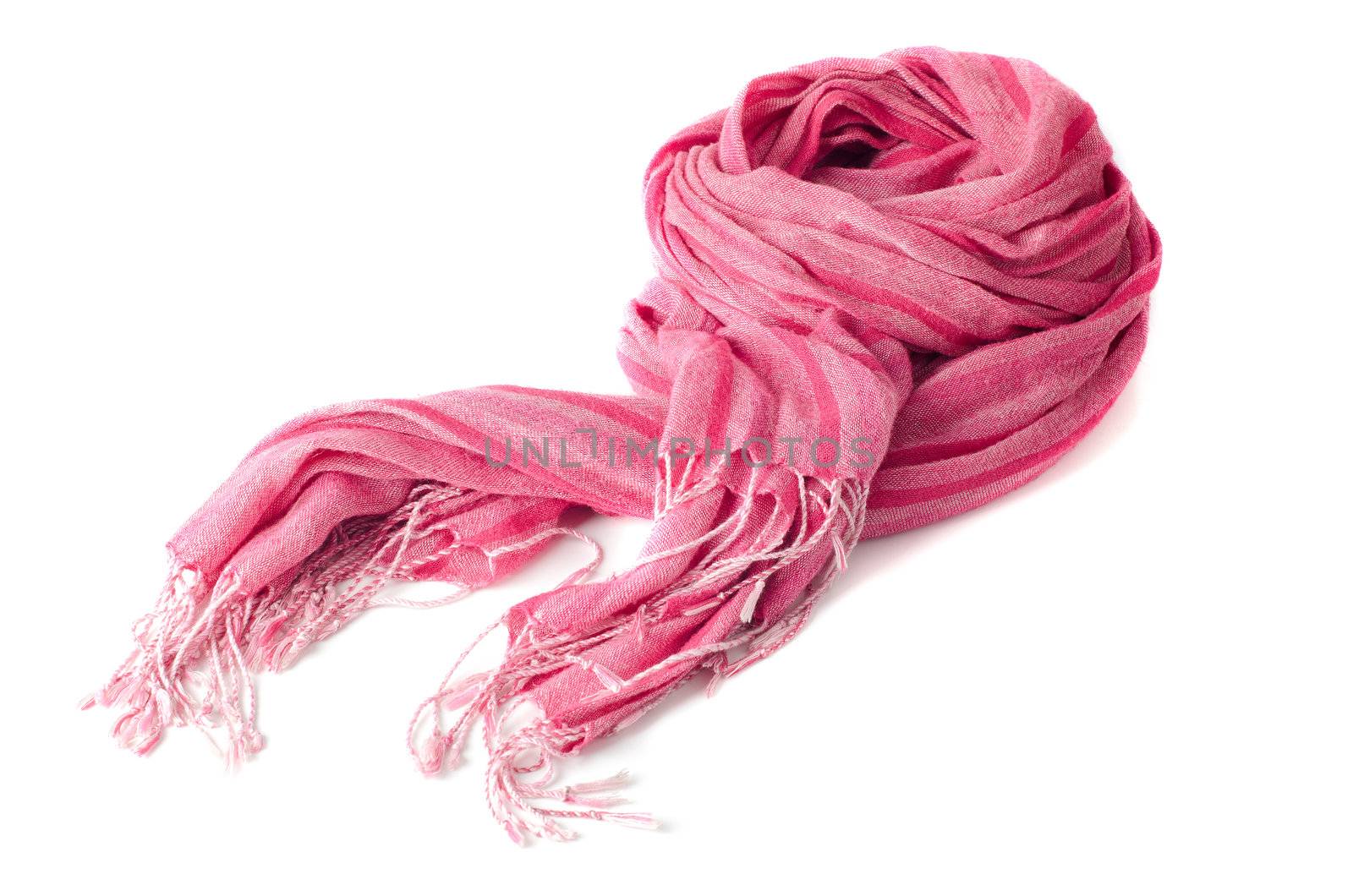 Warm scarf in pink isolated on white background.