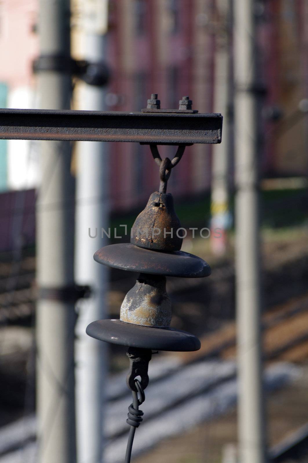 Electric Railroad Details closeup on Railroad background outdoors