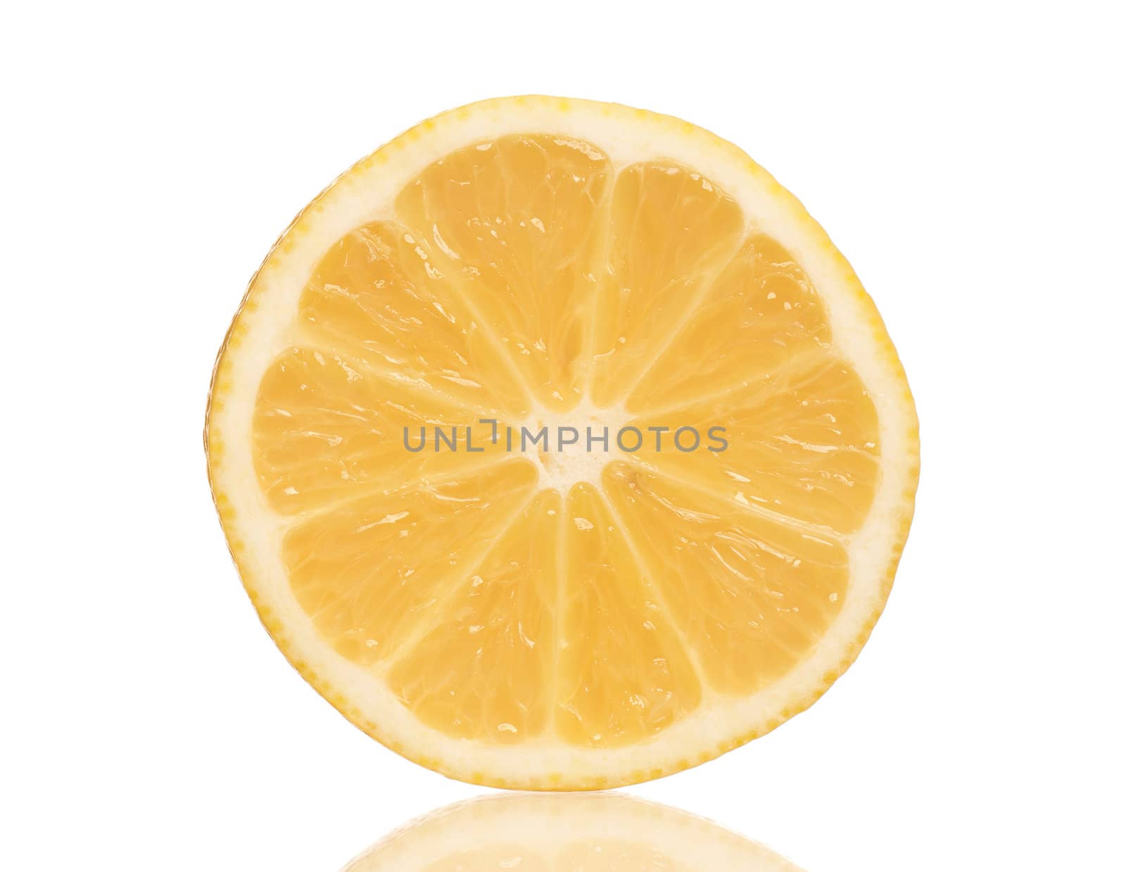 Slice of fresh lemon isolated on white background