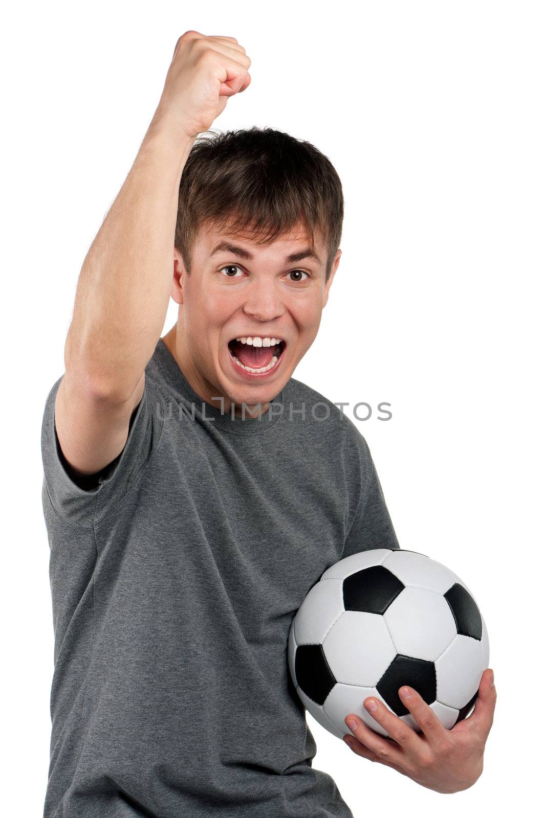 Man with classic soccer ball by fotostok_pdv