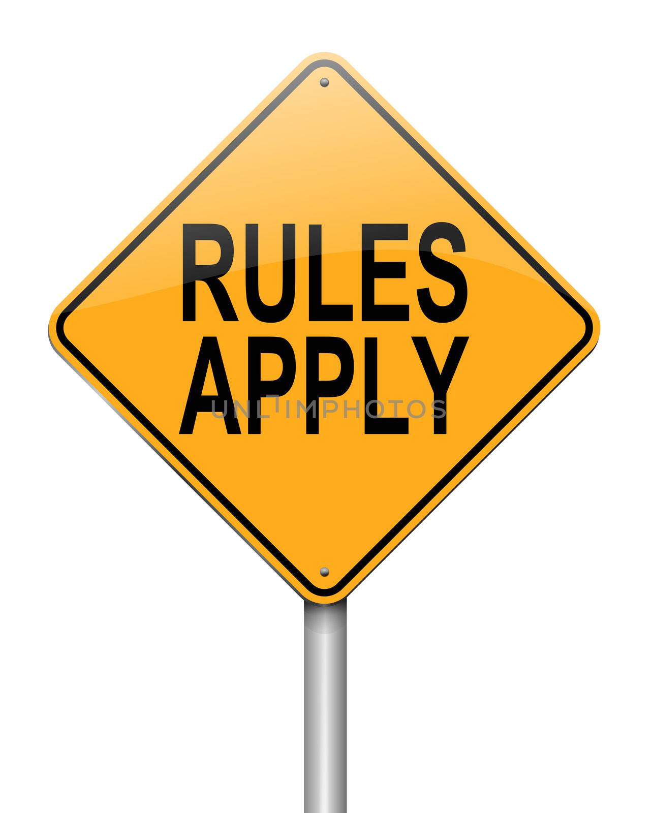 Illustration depicting a roadsign with a rules concept. White background.