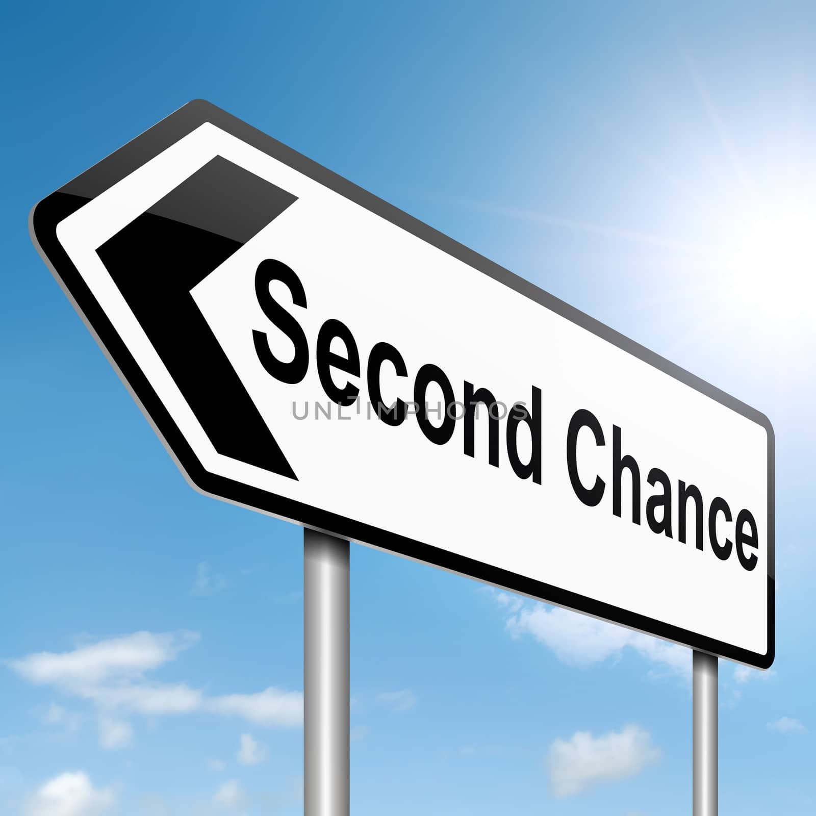 Illustration depicting a roadsign with a second chance concept. Sky background.