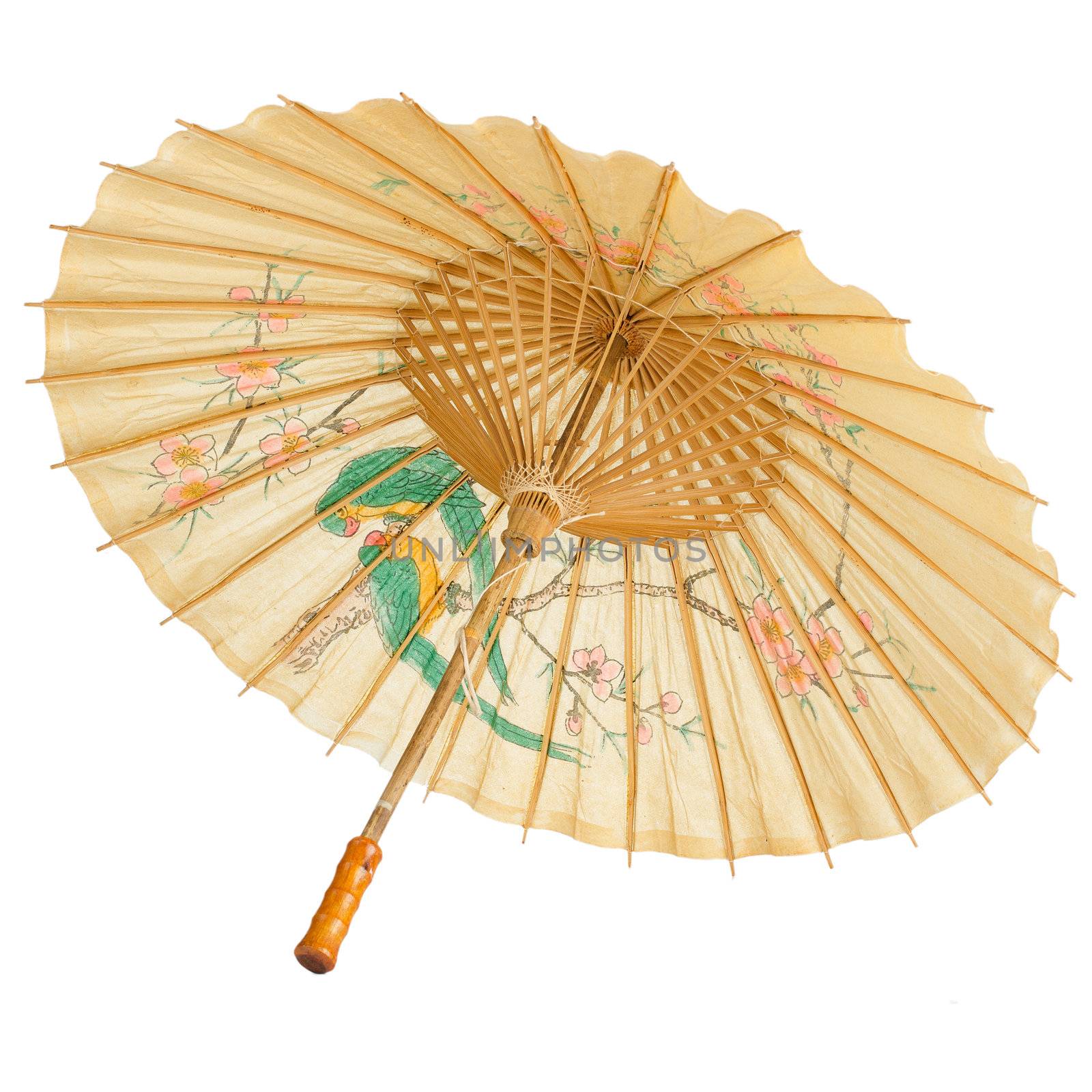 Oriental umbrella isolated on white background.