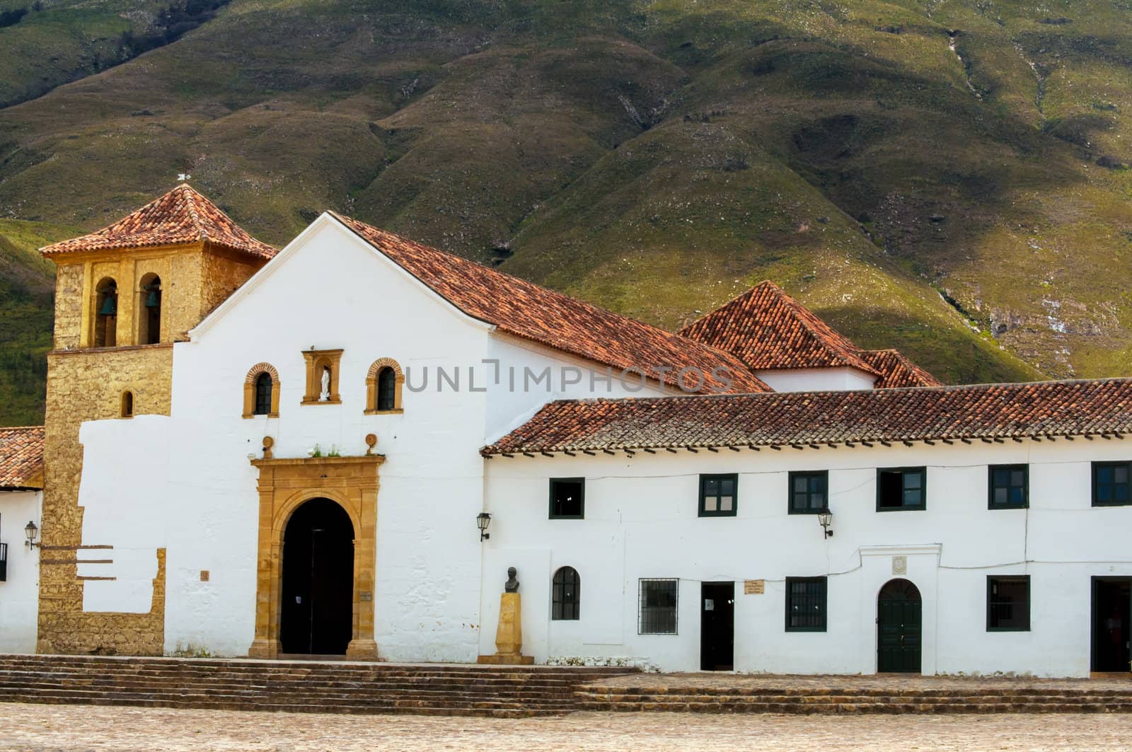 Church on the main plaza in Villa de Leyva, Colombia