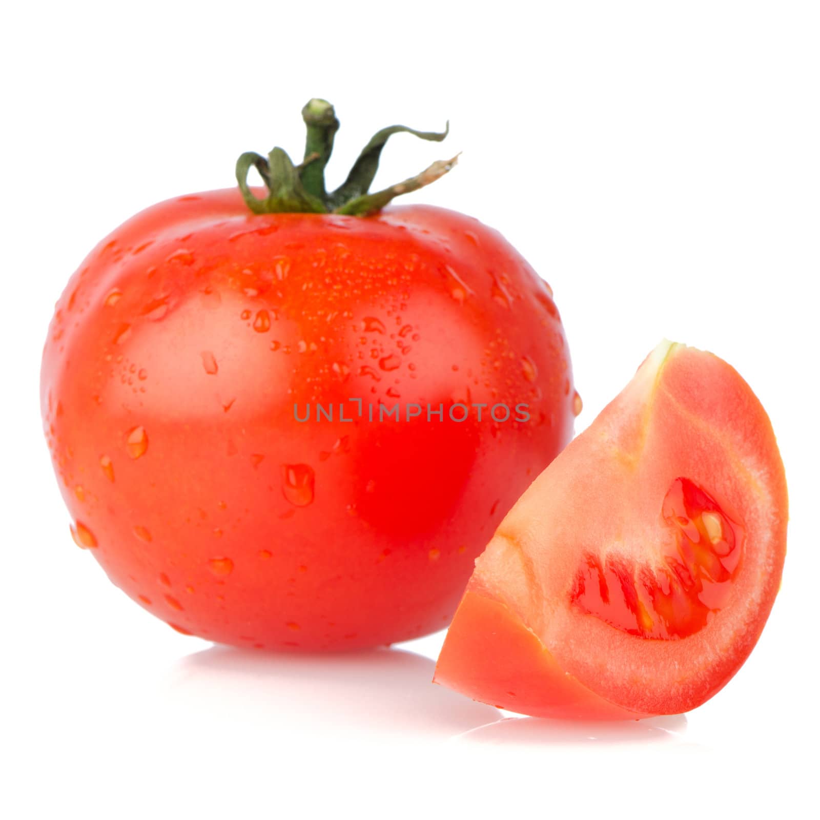 Red tomato isolated on white background.