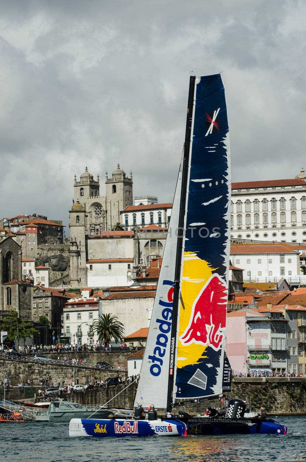 PORTO, PORTUGAL - JULY 07: Red Bull Sailing Team compete in the Extreme Sailing Series boat race on july 07, 2012 in Porto, Portugal.