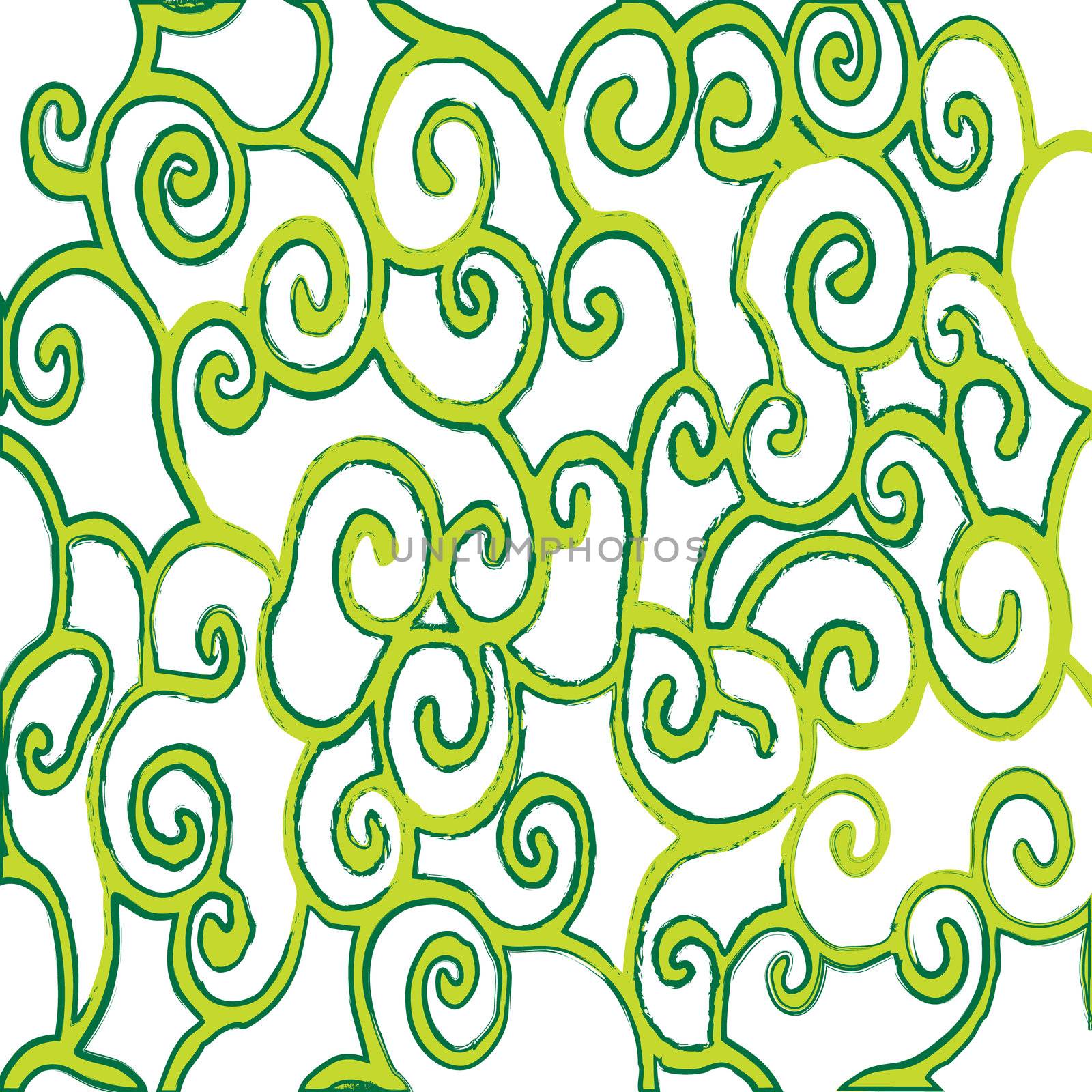 Retro green spirals pattern background.