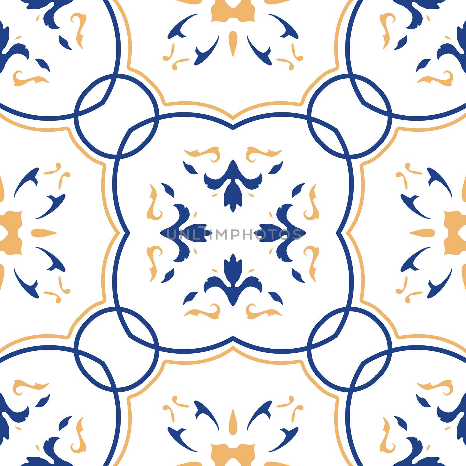 Seamless pattern with floral motifs on gradient background.