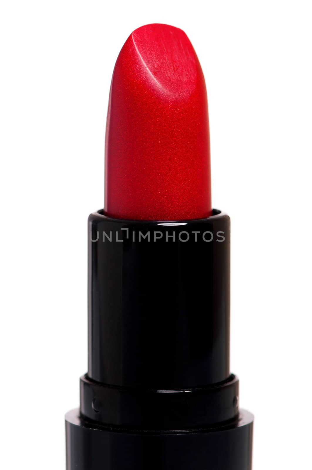 Single red lipstick isolated on white background