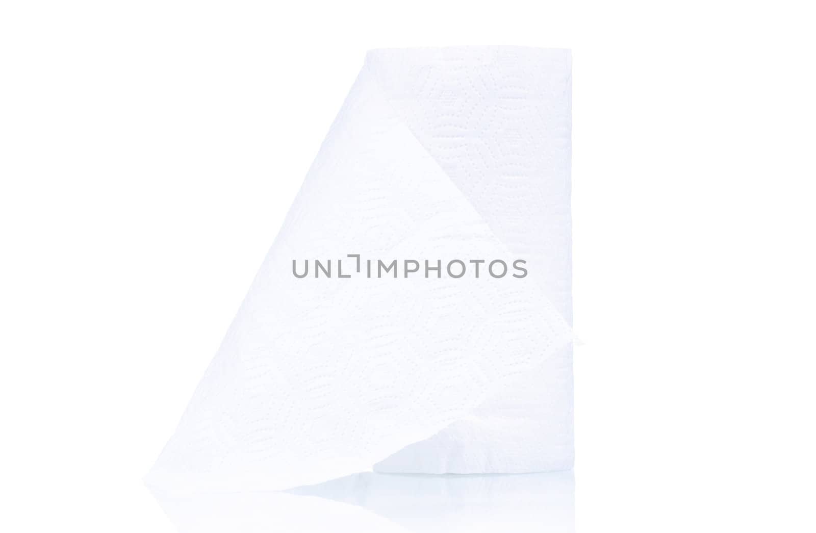 Single roll of toilet paper on white background