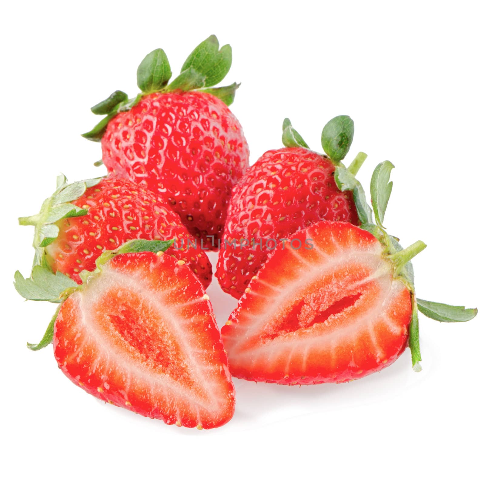 Beautiful strawberries isolated on white background.