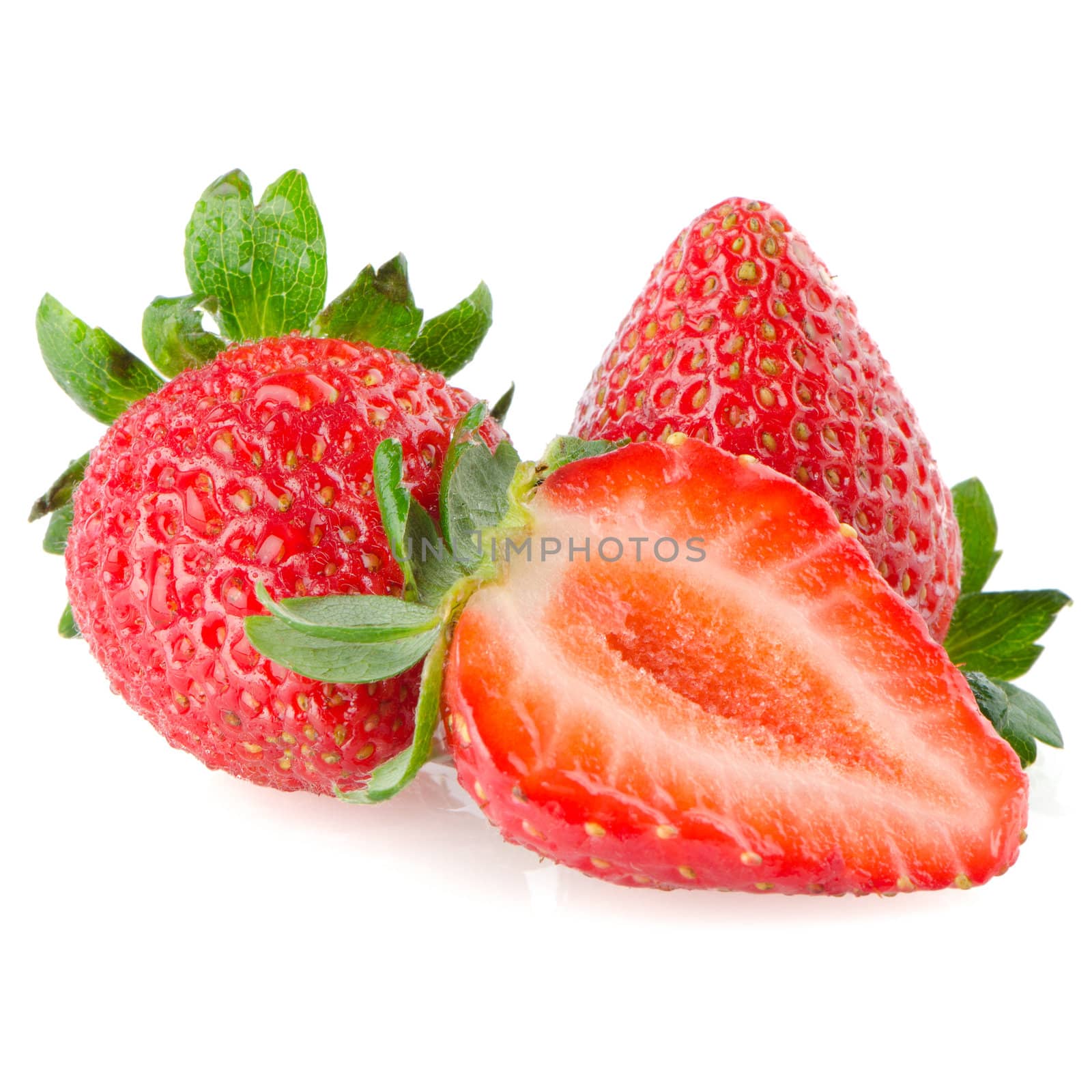 Beautiful strawberries isolated on white background.