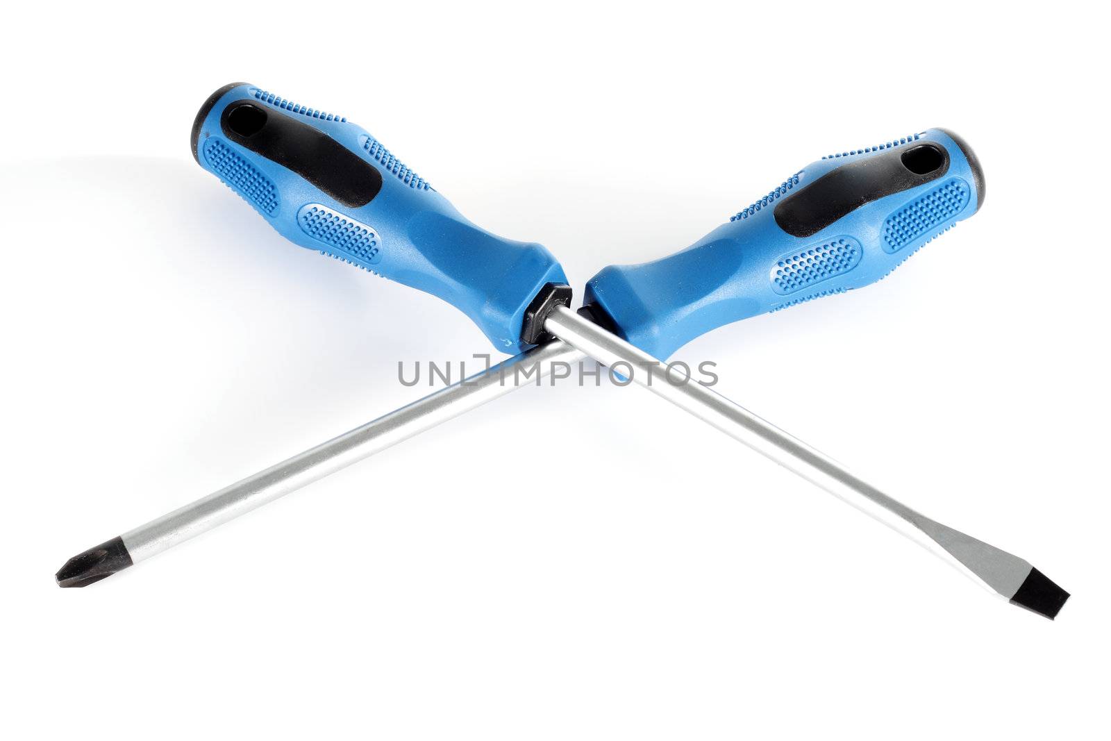 flat-blade screwdriver and star on white background