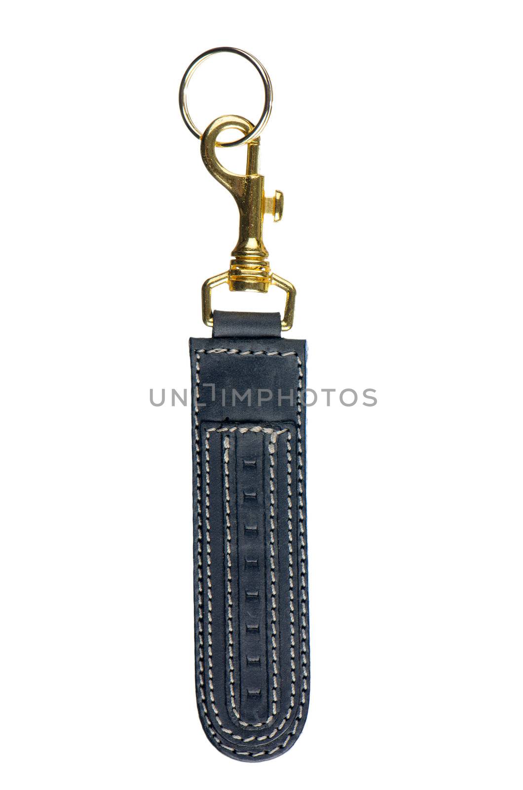 Leather key chain isolated on white background.
