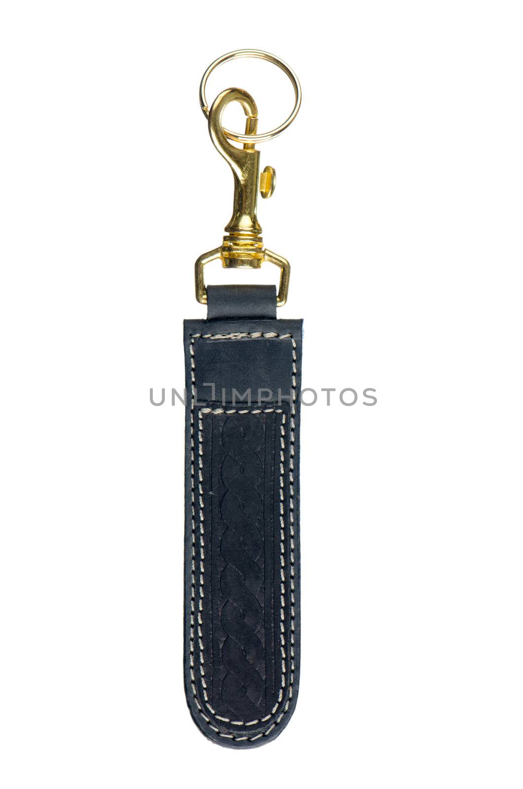 Leather key chain isolated on white background.