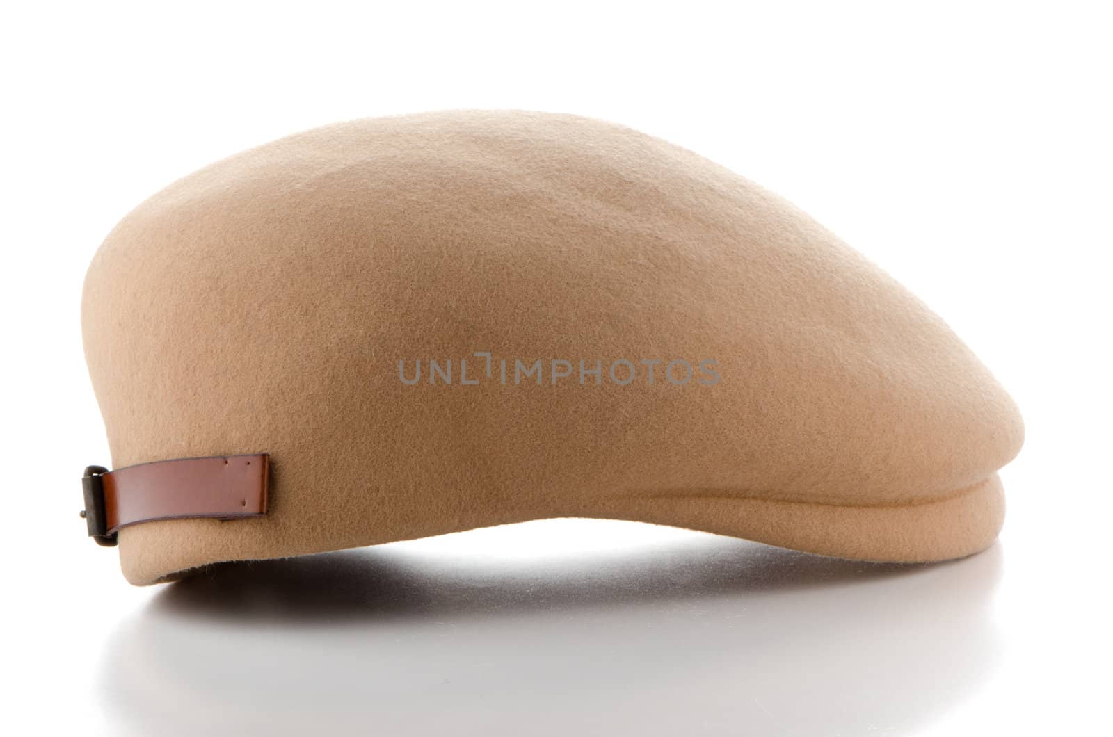 Brown retro style felt cap on white background.