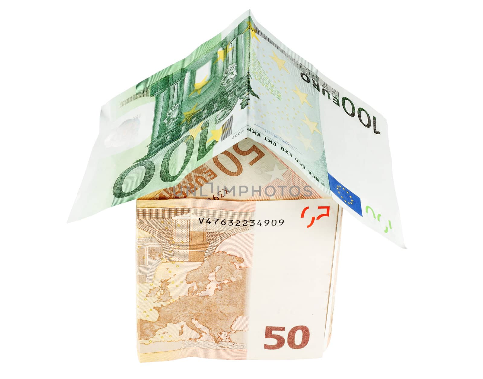 investment concept with a house made of European banknotes