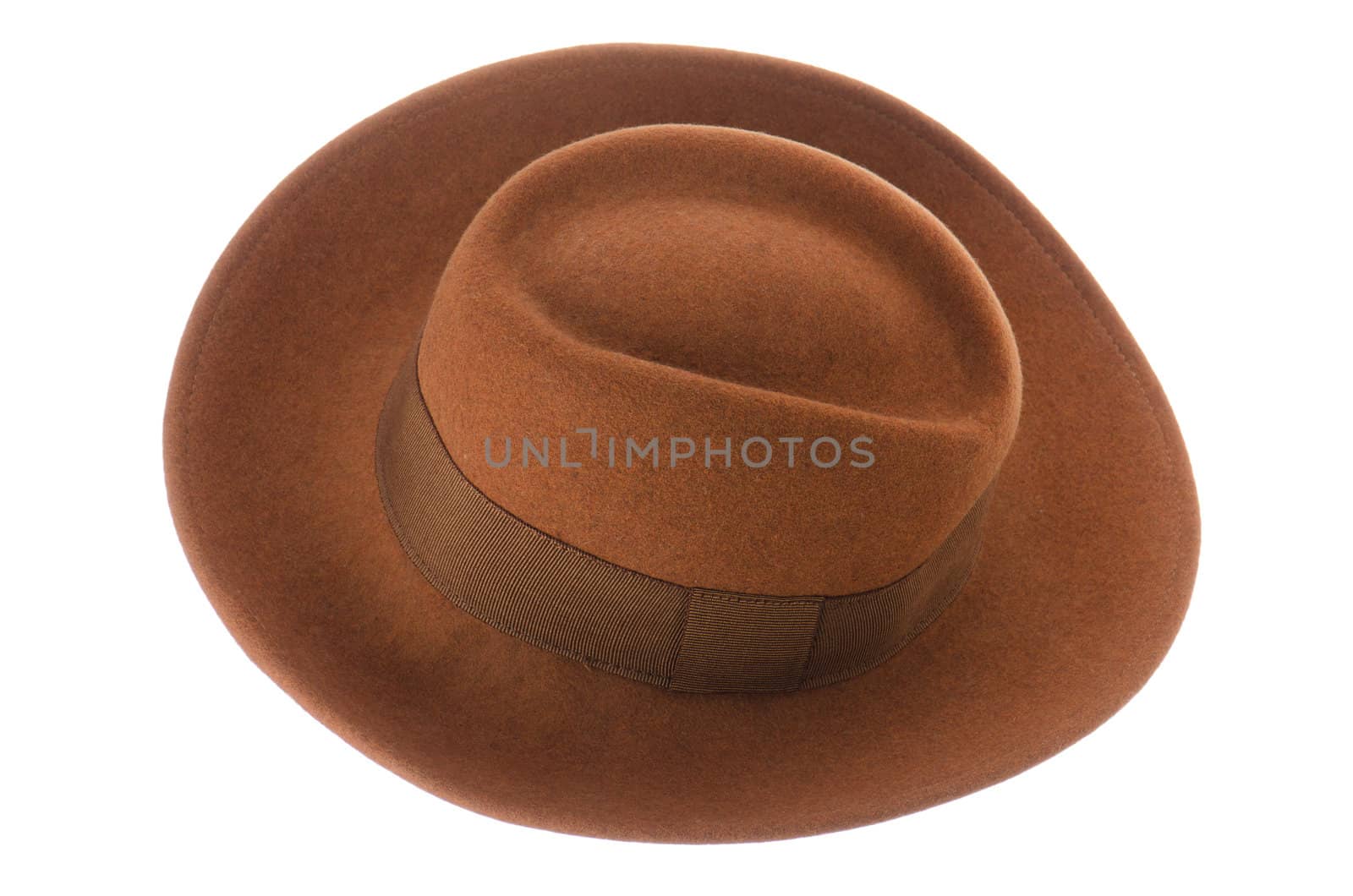 Brown vintage hat isolated on white background.