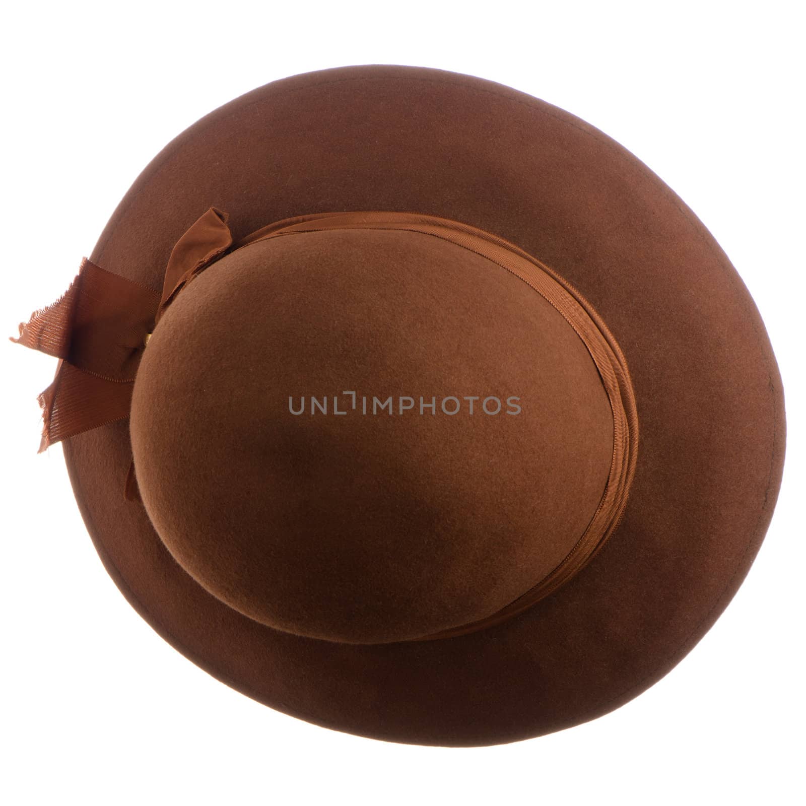 Brown vintage hat on white background.