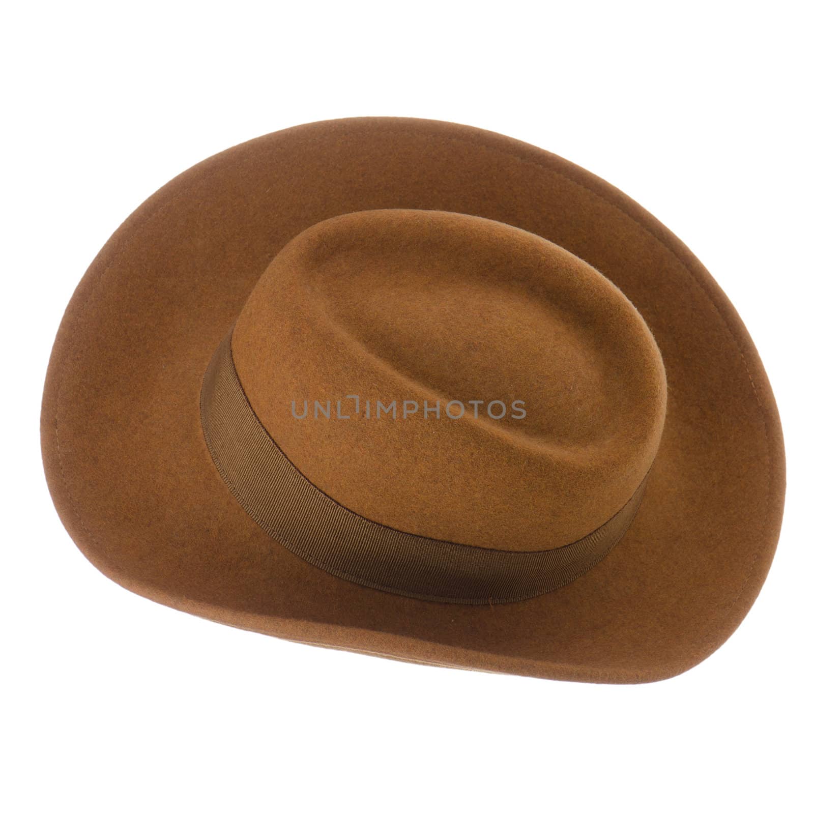 Brown vintage hat isolated on white background.