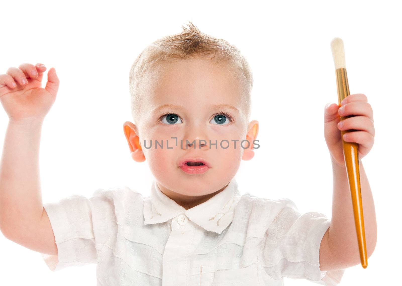 boy with painbrush isolated on a white background
