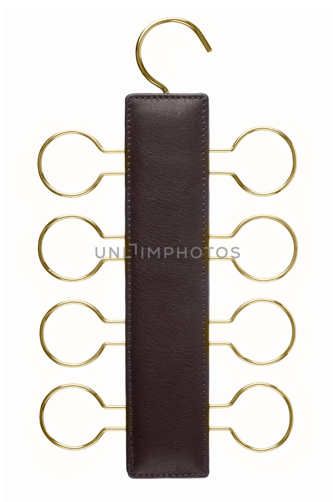 Leather tie hanger isolated on white background.