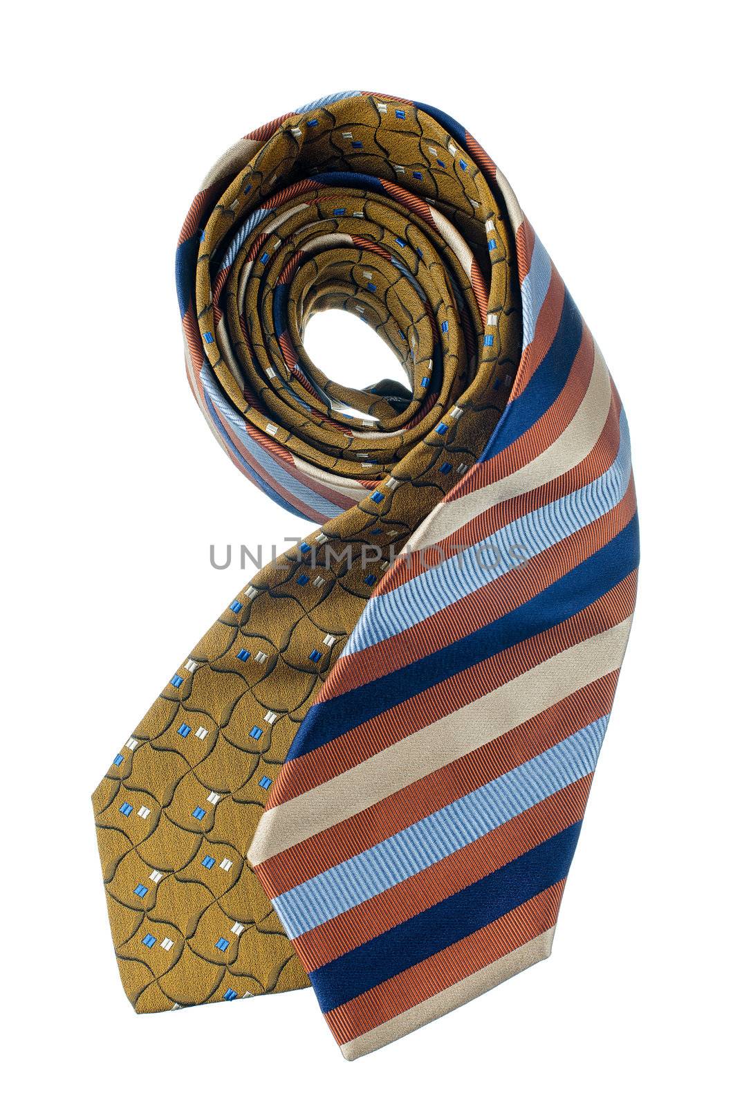 Closeup of two ties isolated on white background.