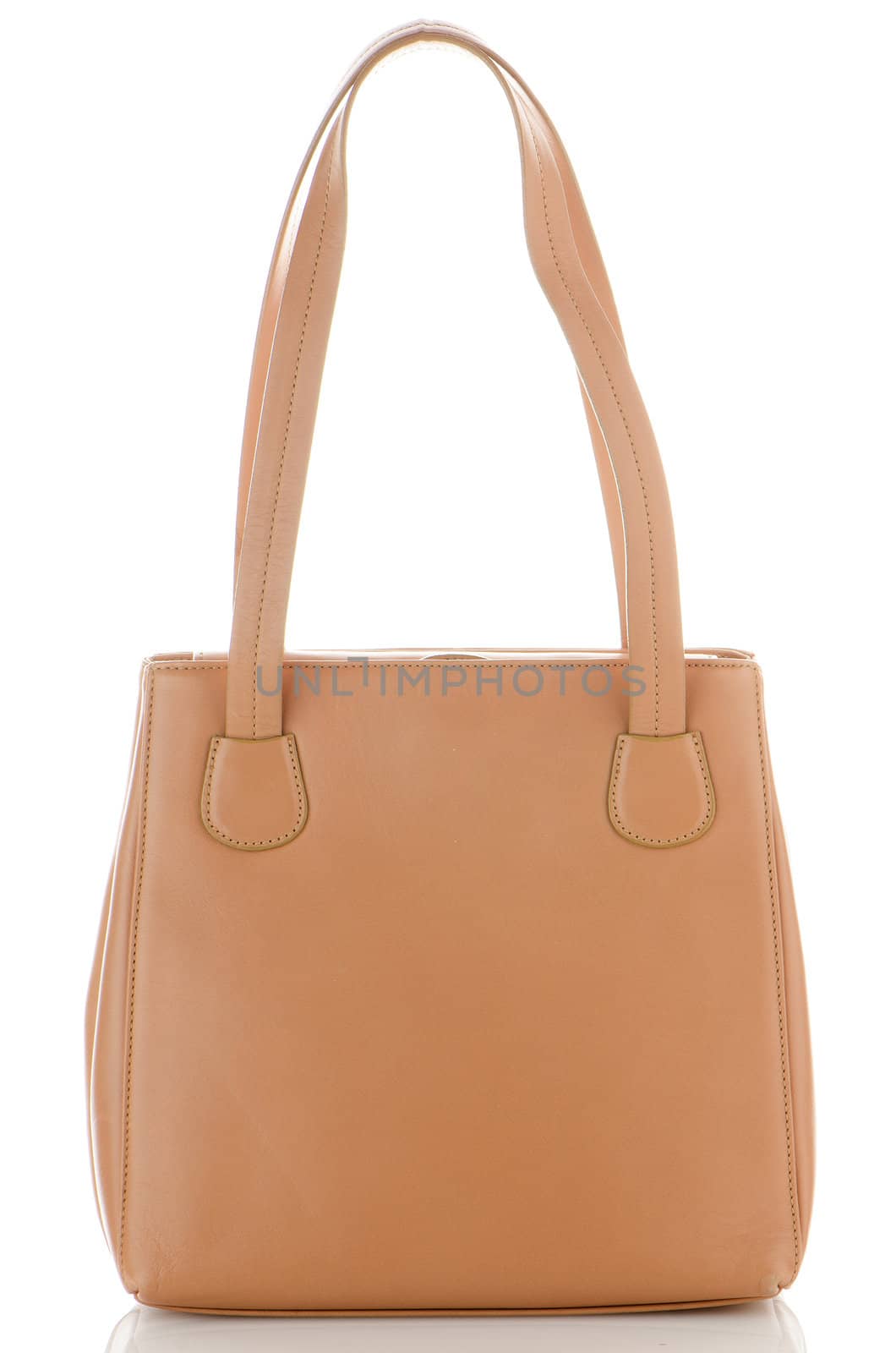 Womanish brown leather bag isolated on a white background.