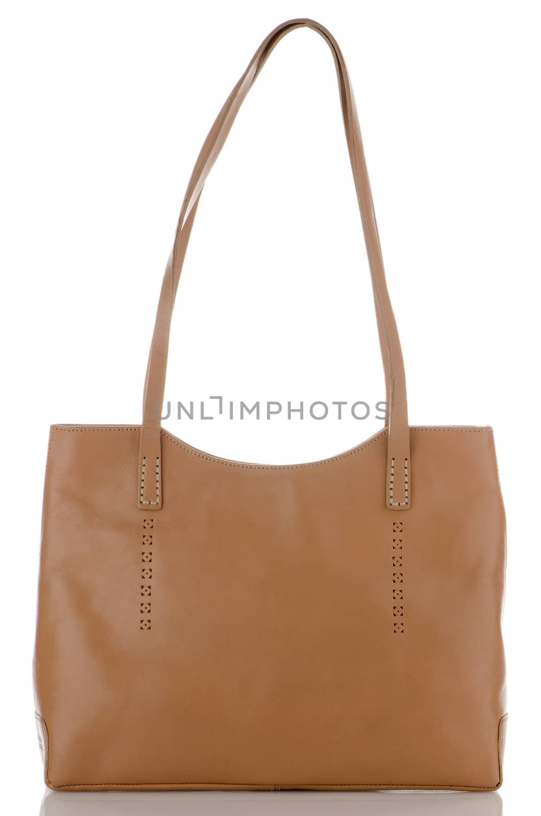 Womanish brown leather bag isolated on a white background.