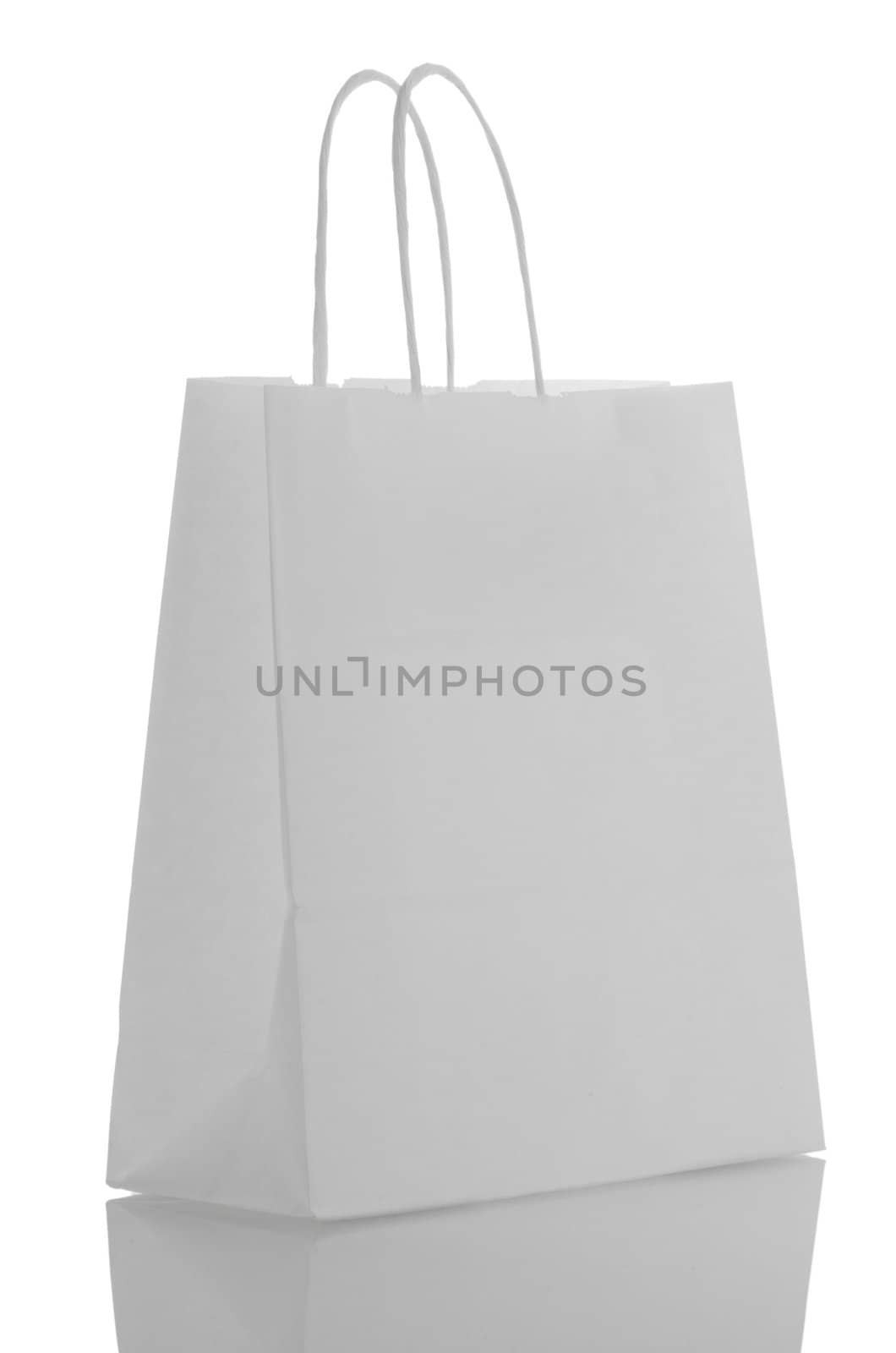 White  paper bag over white background.