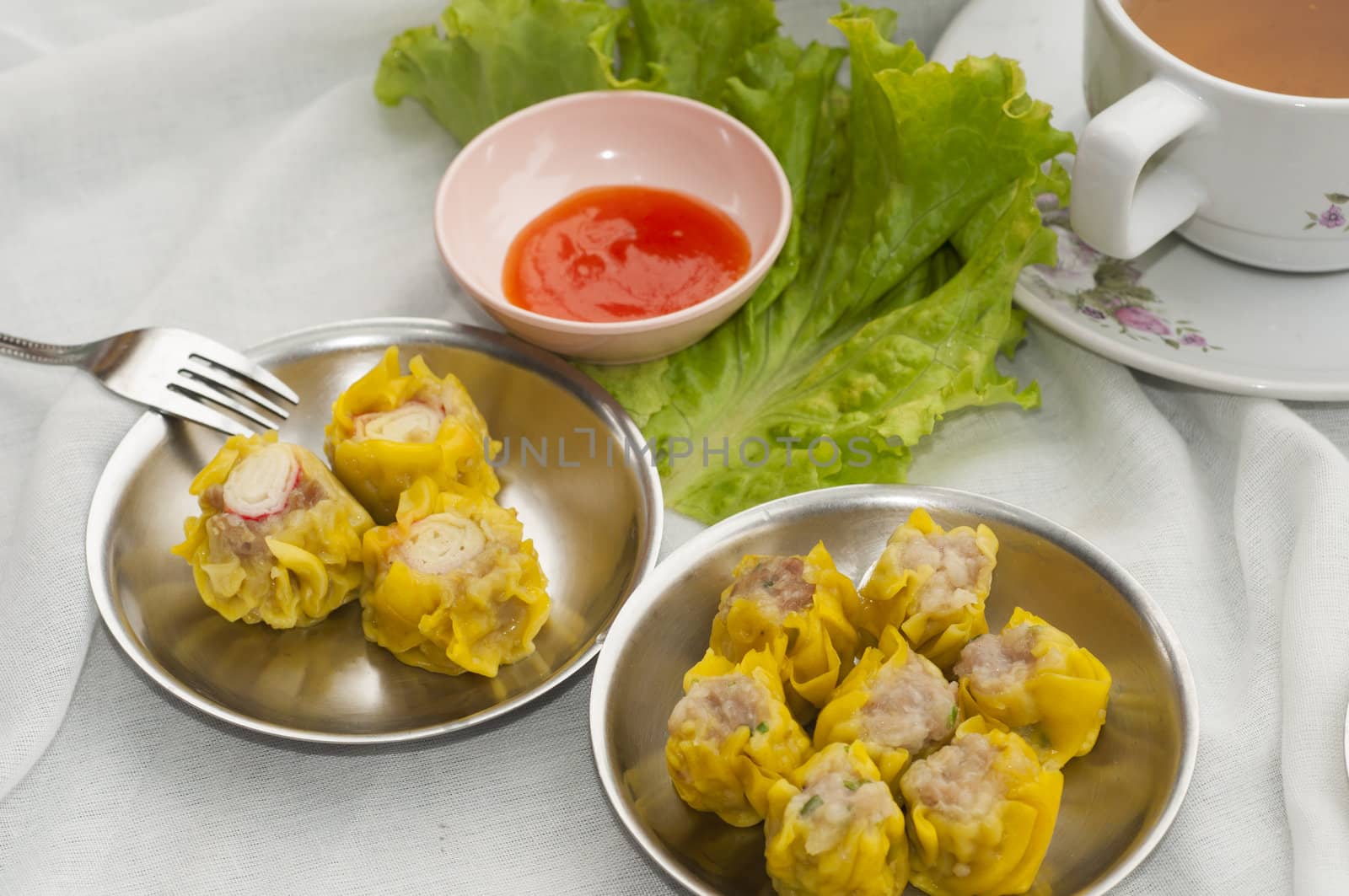 Dim sum, Chinese steamed pork , shrimp dumplings and steamed buns