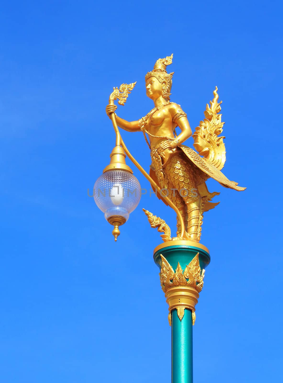 Ginnaree street lamp with a blue sky background, Thailand