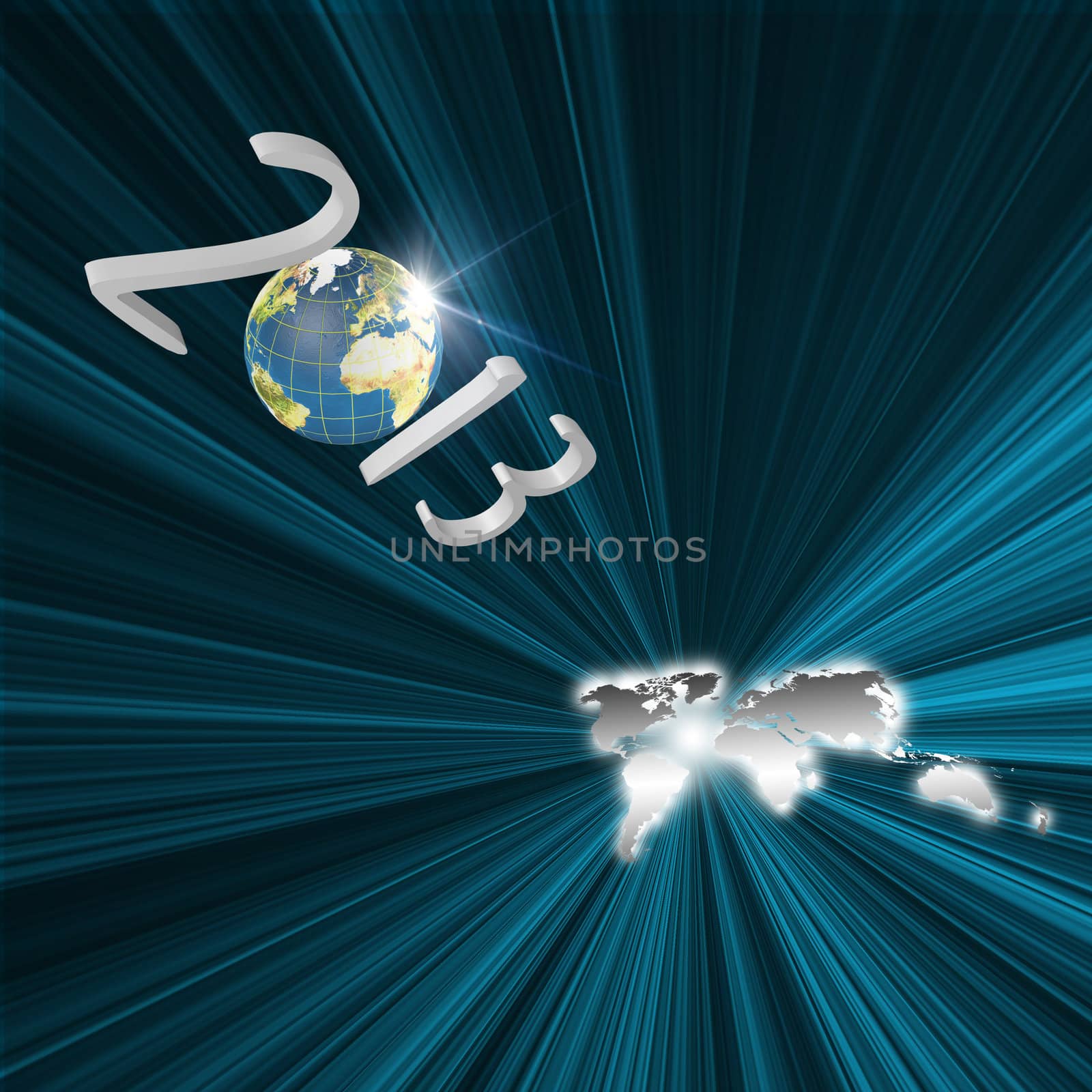 Year 2013 Flying to earth map as Futuristic concept