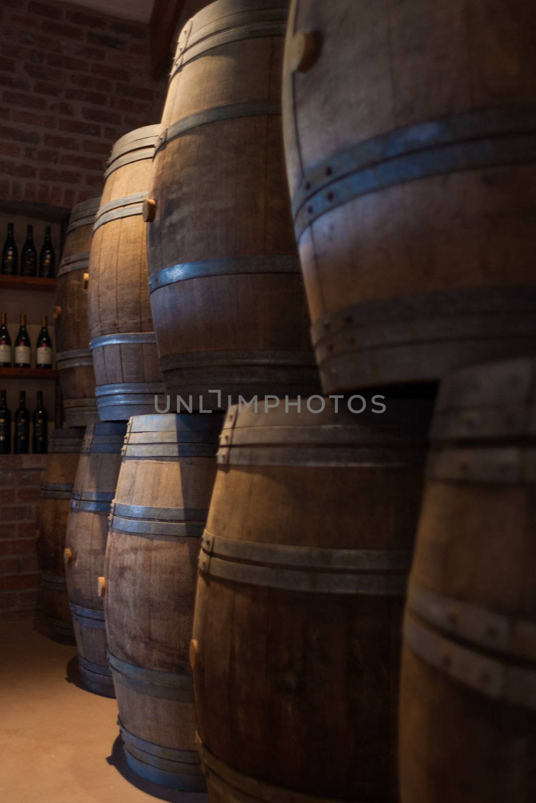 Barrels of South African wine stacked for sale