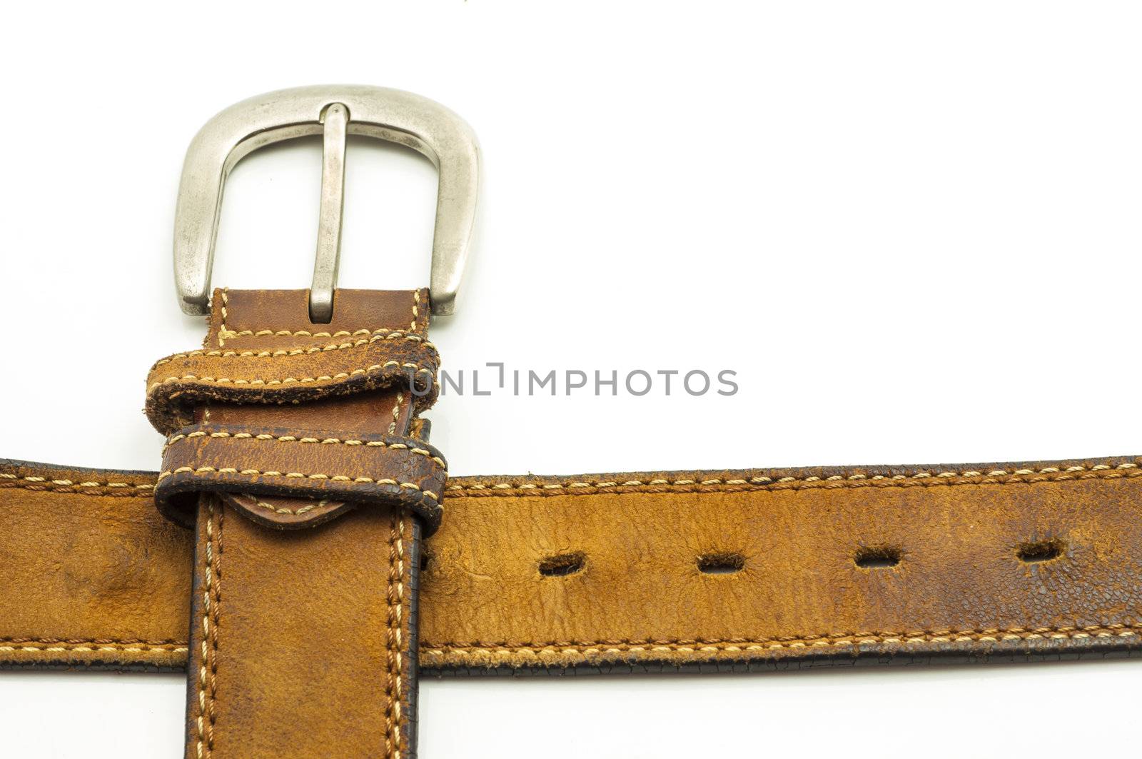 Rugged Brown Leather Jean Belt with Silver Buckle Isolated on White